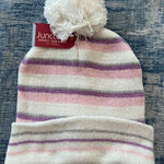 NWT! Juncture White Pink Purple Stripe Beanie Hat w Pom Womens OS Photo 0