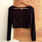 Aritzia Wilred Free Ruched Black Long Sleeve Cropped Top Size M Photo 0