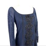 New Sara Campbell Mini Blue Floral Lace Dress Long Bell Sleeve Navy Size 0 Photo 3