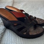 Gianni Bini  Women's 8 Zig Zag Slip On Wedge Heel Brown Leather Cutout Sandals Photo 2