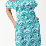 Tommy Bahama  Teal Floral Amongst Fronds Off Shoulder UPF Dress Pockets LARGE Photo 0