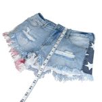 Red White & Blue Stars Flag Style Denim Jean Shorts Women’s 4 USA Distressed fit Photo 2