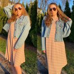 Boutique Intersection Beige/White Striped Short Sleeve T-Shirt Dress Size Small Photo 14