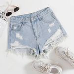SheIn Ripped Light Wash Denim Shorts Photo 0