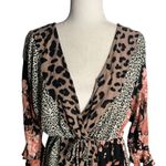 Gigio Animal Print High Low Dress M Multicolored Floral V Neck Elastic Waist Size M Photo 2