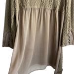 Nick & Me Women Tunic Sweater XL Taupe Mixed Media Cable Knit Boho Baybdoll Brown Photo 3