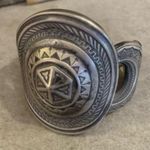 BEN AMUN Signed SILVER TONED WIDE CUFF BRACELET AzTec Western Photo 3