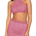 NWT White FOX | S / M | Set Skirt Halter Crochet Outfit Purple Mini Cropped Photo 0