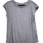 Rose + Olive  Gray Short Sleeve Top with Embroidery Womens Size Medium Photo 0