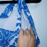 SheIn White & Blue Paisley Tie Shoulder One Piece Swimsuit Size Medium Photo 4