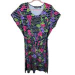 Lands' End  Navy Floral Striped Dolman Sleeve Belted Cotton Midi Dress Size L Photo 1