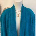 Vintage Teal Angora Blend Oversized Cardigan Open Front Knit Sweater Coat XL Blue Photo 3