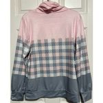 Women's Pink Gray‎ White Plaid Splicing Drawstring Cow Neck Top Size M Size M Photo 1