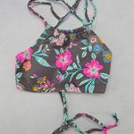 True Craft  Gray Floral Halter Tie Padded Active Bikini Bralette Swim Top S Small Photo 0
