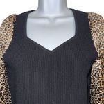 BAILEY 44 Black Thick Ribbed V-Neck Top Animal Print Long Sleeves NWOT Size S‎ Photo 2