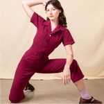 Big Bud Press Short Sleeve Cotton Twill Utility Jumpsuit in Cranberry‎ Size XXS Red Photo 0