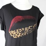 Cotton On 2010s Black Crop Top Kiss Graphic Red Burgundy Lips Leopard Medium Edgy Photo 4