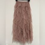 Soho Apparel  Asymmetrical Tulle Skirt in Tan Photo 4