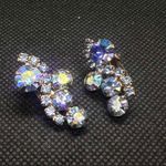 Vintage Aurora Borealis Blue Crystal Clip On Earrings Jewelry, wedding party Photo 0
