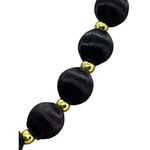Vintage Strand Necklace Silk Satin Thread Black Wrapped Bead Gold Tone No Clasp Photo 1