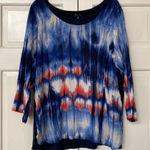 Karen Kane Tie Dye Tunic Top Watercolor Jersey Knit Top Red White and Blue Navy Photo 0