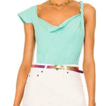 NOAM Julep Green‎ Bodysuit Asymmetrical Cowl Neck Braided Strap Small NWT Green Photo 0