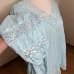 Soft Surroundings Top Womens Medium Mint Blue V Neck Lace Trim Long Sleeve Photo 3