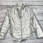 Chico's  Silver Leopard Print Bomber Jacket Women's Small Photo 0