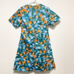 Kit Orange Print Short Sleeve Knee Length Dress Blue Size L Photo 5