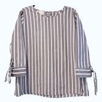 Van Heusen Gray White Striped Long Sleeve Tie Cuff Blouse Top Womens XL Photo 0