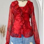 Witchy Whimsygoth Vintage Burgundy Red Silk Ruffled Flared Button Up Blouse L Size L Photo 0