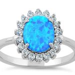 Sterling Silver SIZE 6 925  Oval Blue Lab Opal CZ Ring Photo 1