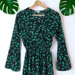 ASOS Subdued Emerald Leaf Floral Print Ruffle Tiered Flare Sleeve Dress Photo 5