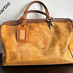 Alviero Martini Brown Handbag Map Leather Boston Speedy Bag Satchel Milan Tote Photo 0