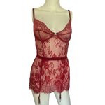 Women’s medium red lace slip teddy lingerie babydoll chemise with garter straps Photo 2