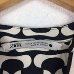 ZARA  Black Cream Mini Dress XS Abstract Print Ruffle Hemline 3/4th Puff Sleeves Photo 4