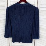 Vintage Pierre Labiche Plisse Satin Scrunch Pleated Puff Sleeve Blouse Blue 16 Blue Photo 9