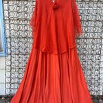 60s 70s Double Knit Poly pumpkin spice orange tank dress w/ sheer illusion cape Size XL Photo 2