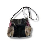 Tignanello Suede Colorblock Leather Flap Crossbody Bag Purse Black Burgundy Gray Photo 1