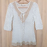 Solitaire  Womens Lace Crochet Top Size M Ivory Sheer Boho Cottage Beach Festival Photo 0