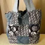 Handmade Patchwork Tote Bag Denim Red Reversible Graphic Fabric Shopper Blue Photo 4