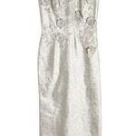 Rickie Freeman Teri Jon Silver Gray Floral Jacquard Applique Evening Gown Size 4 Photo 0