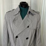 Gap  Women’s Blue Pinstriped Double Breasted Trench Coat Medium Belted Classic Photo 3