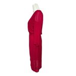 Bebe NWT  Womens Raspberry Pink Chiffon Faux Wrap Midi Dress 3/4 Sleeve Size 4 Photo 4