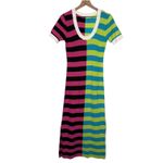 Striped Y2K Vivid Knit Short Sleeve Bodycon Sweater Maxi Dress Photo 1