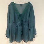Torrid Babydoll Chiffon Lurex Crochet Lace-Up Sheer Blouse Women's 2X Green Photo 7