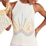 Anthropologie Cream Rainbow Cross Stitch Sunrise Embroidered Knit Tank Top Sz XS Photo 1