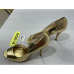 Steve Madden Womans Steven By Lollyy 9m Gold Leather Peep Toe Cut Out Heel Pumps Photo 2