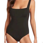 Cupshe ‎ Black One Piece Swimsuit Square Neck Women's Medium Photo 0