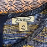 Lucky Brand Sweater Womens XS Blue Knit Aztec Zip Back Fringe Cuffs Zip Detail Photo 5